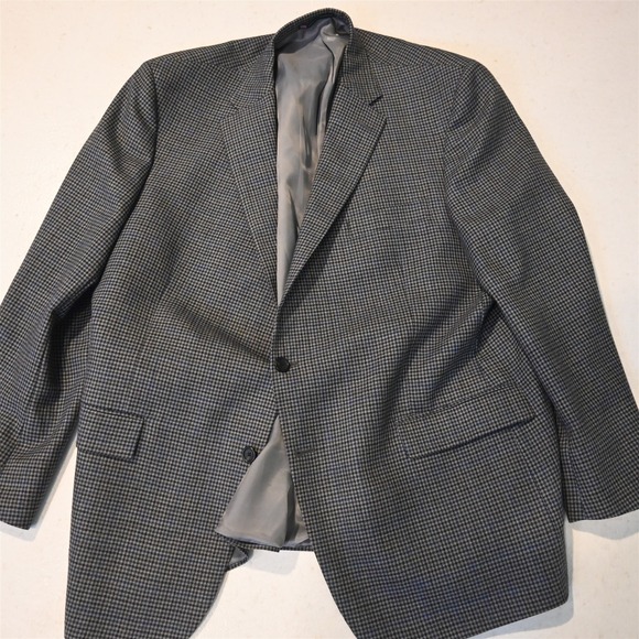 Hart Schaffner Marx 50R Gray Check Wool USA Made Blazer Suit Jacket Sport Coat